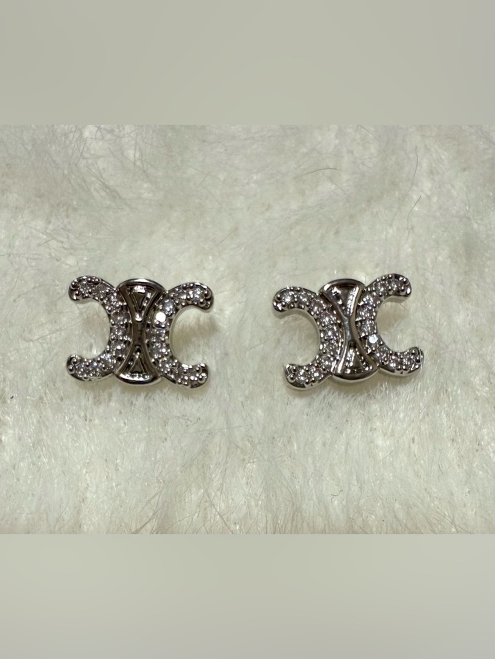 Silver Crystal Accent Double-Crescent Stud Earrings